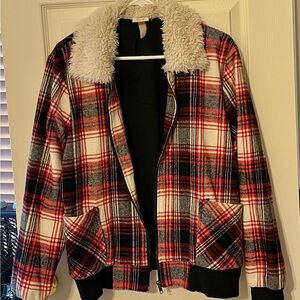 Knox Rose Red and Black Bomber Jacket with Sherpa Collar